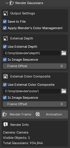 Render Settings with External Depth and Color
